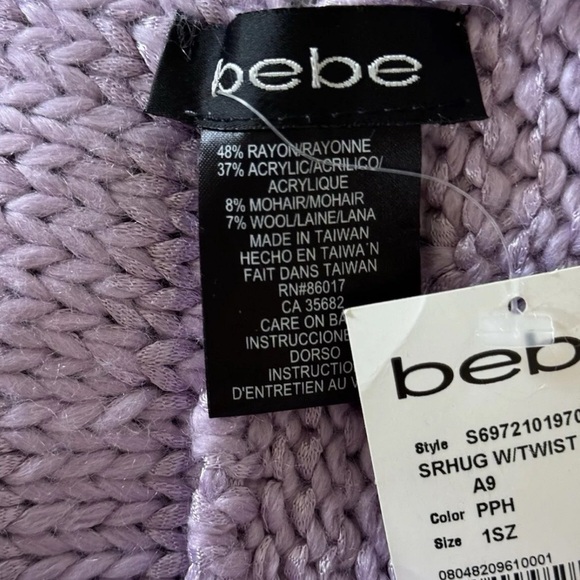 Bebe Knit Top Shrug Twist Front Lilac Knit Sleeveless M - Picture 3 of 5